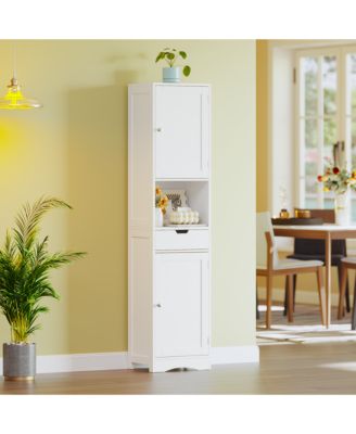 67" Tall Bathroom Storage Cabinet, Slim Corner Floor Cabinet with 2 Doors, 1 Drawer and Adjustable Shelves for Small Space