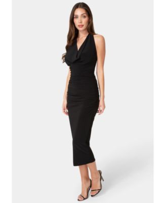 Women's Sash Detail Cowl Neck Knit Dress