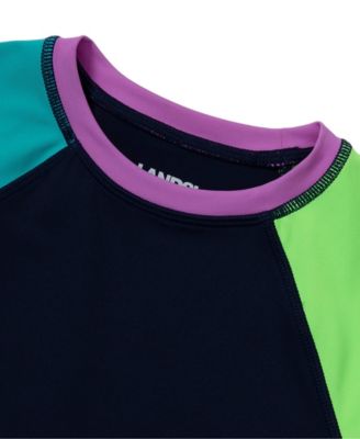 Girls Chlorine Resistant Short Sleeve Crew Neck Swim Rash Guard