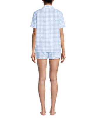 Women's Cotton Poplin 2 Piece Pajama Set - Short Sleeve Top and Shorts