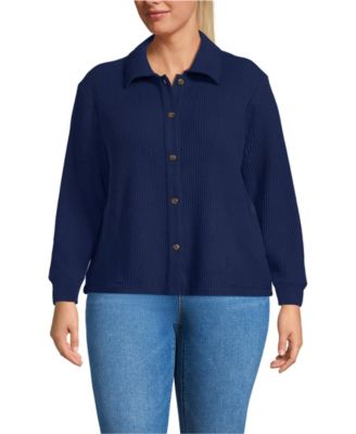 Plus Size Long Sleeve Waffle Collared Shacket