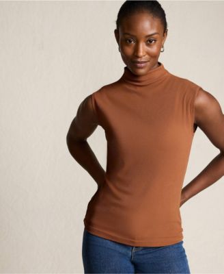 Women's Cap Sleeve Drapey Rib Fitted Funnel Neck Tank