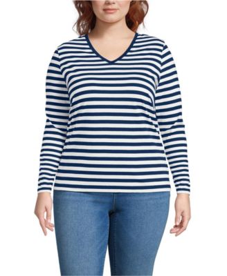Plus Size Supima Cotton Long Sleeve V-Neck T-Shirt