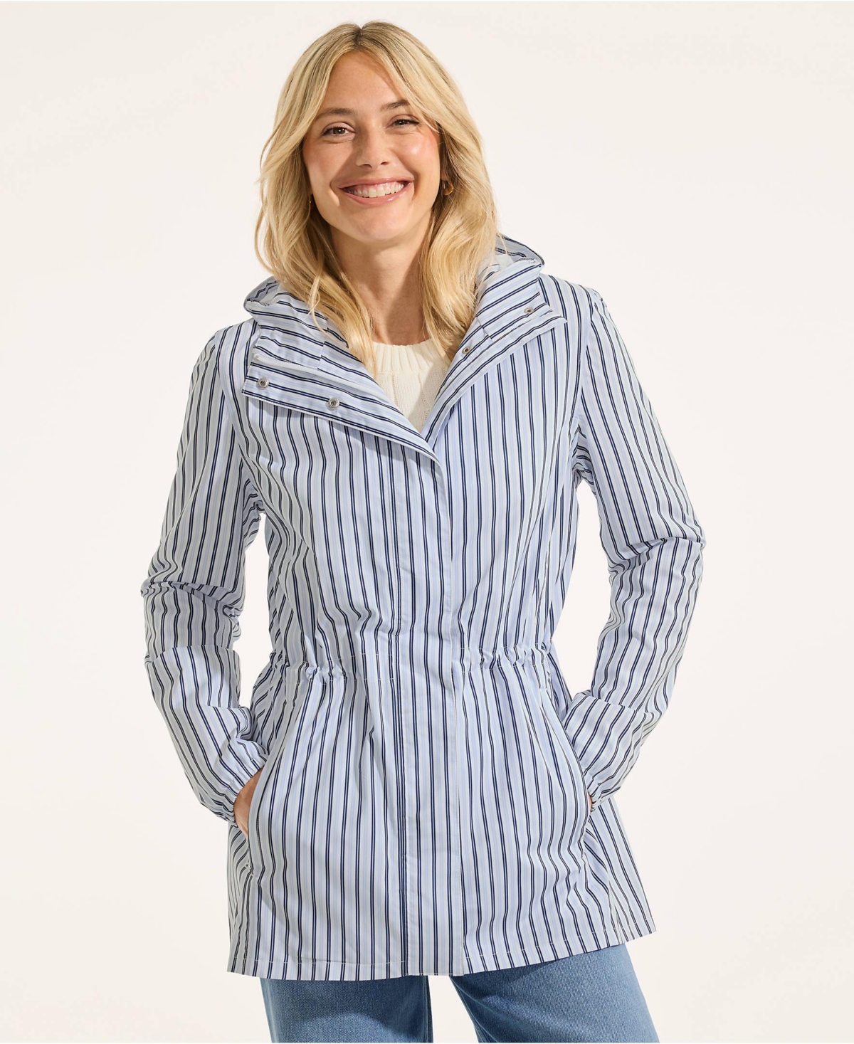 Lands' End Women's Print Waterproof Hooded Packable Raincoat