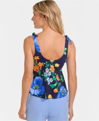 Women's D-Cup Tie Shoulder Flutter Tankini Top