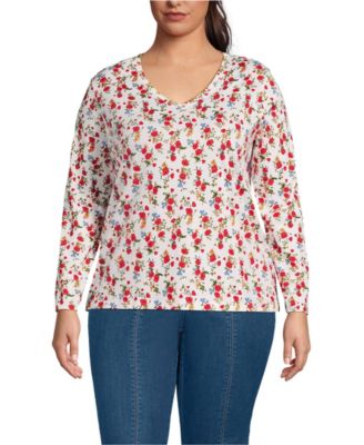 Plus Size Supima Cotton Long Sleeve V-Neck T-Shirt
