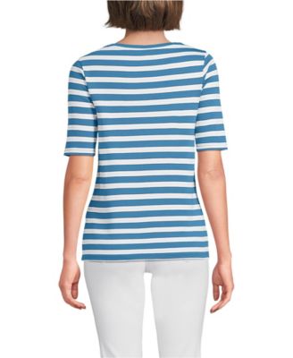 Women's Supima Cotton Elbow Sleeve Boatneck Button Shoulder Tee