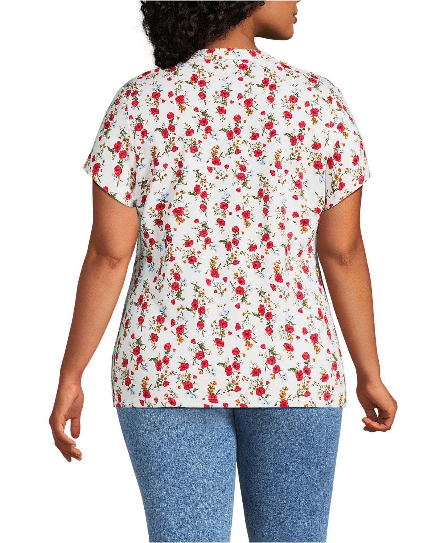 Женский топ Lands' End Plus Size Lightweight Jersey Button Pintuck, цвет: Слоновая кость маковый с принтом — фото 2