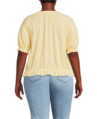 Plus Size Elbow Sleeve Lightweight Jersey Gathered Adjustable Hem Blouse