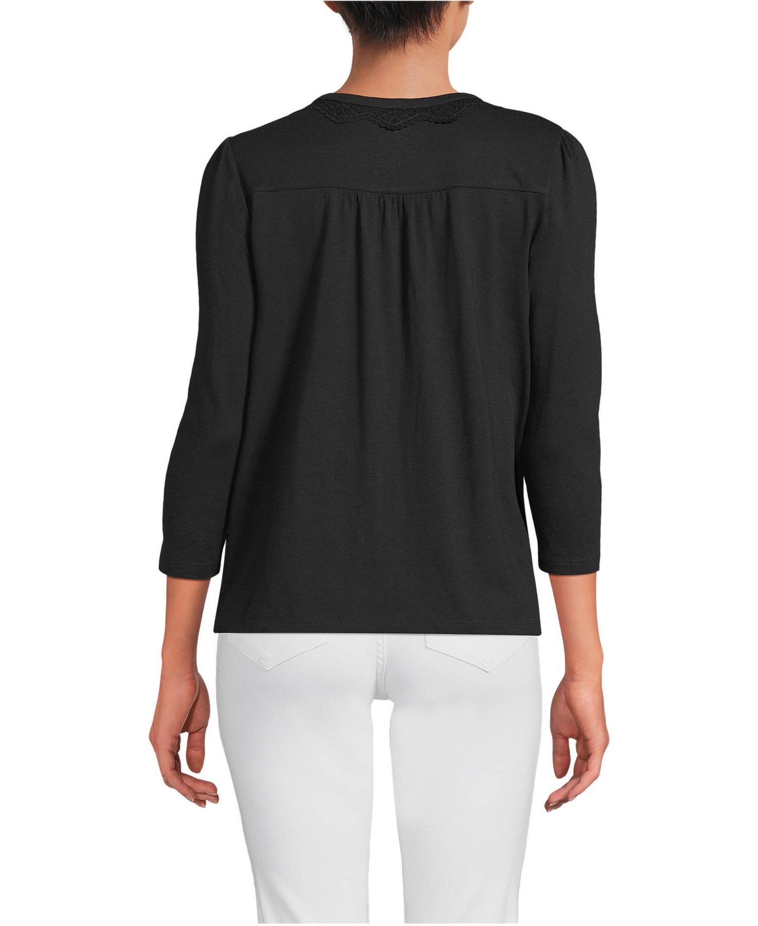 Women's 3/4 Sleeve Slub V-neck Lace Trim Top