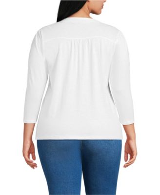Plus Size 3/4 Sleeve Slub V-neck Lace Trim Top