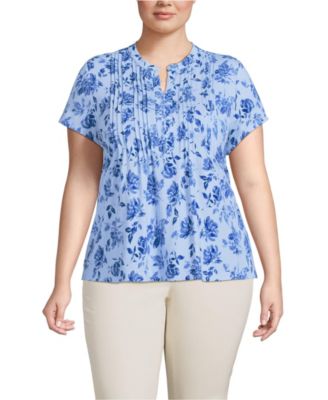 Plus Size Lightweight Jersey Button Pintuck Top
