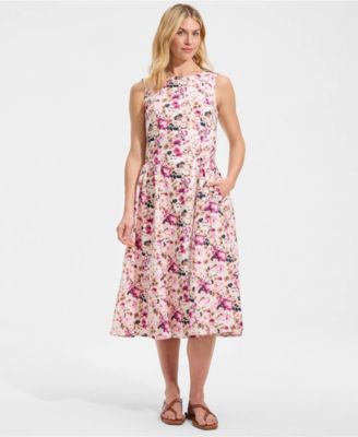 Women's Poplin Boatneck Midi Dress