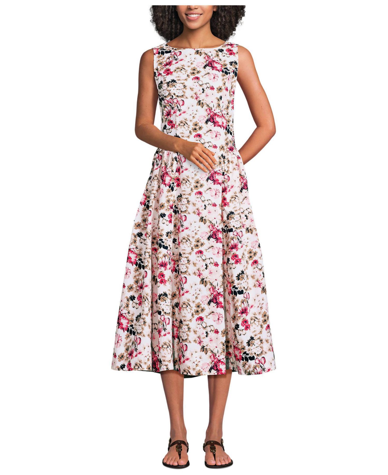 Women's Poplin Boatneck Midi Dress