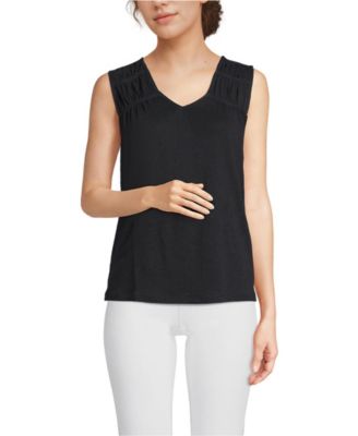 Women's Linen Blend Smocked Flowy Tank