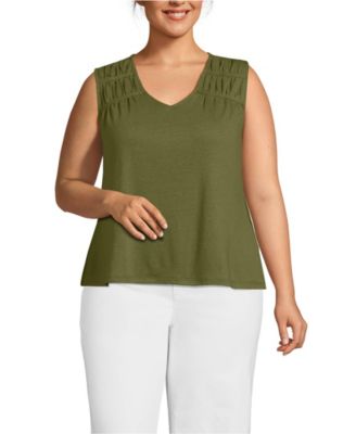 Plus Size Linen Blend Smocked Flowy Tank