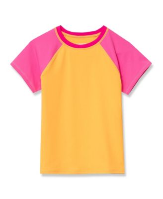 Girls Chlorine Resistant Short Sleeve Crew Neck Swim Rash Guard