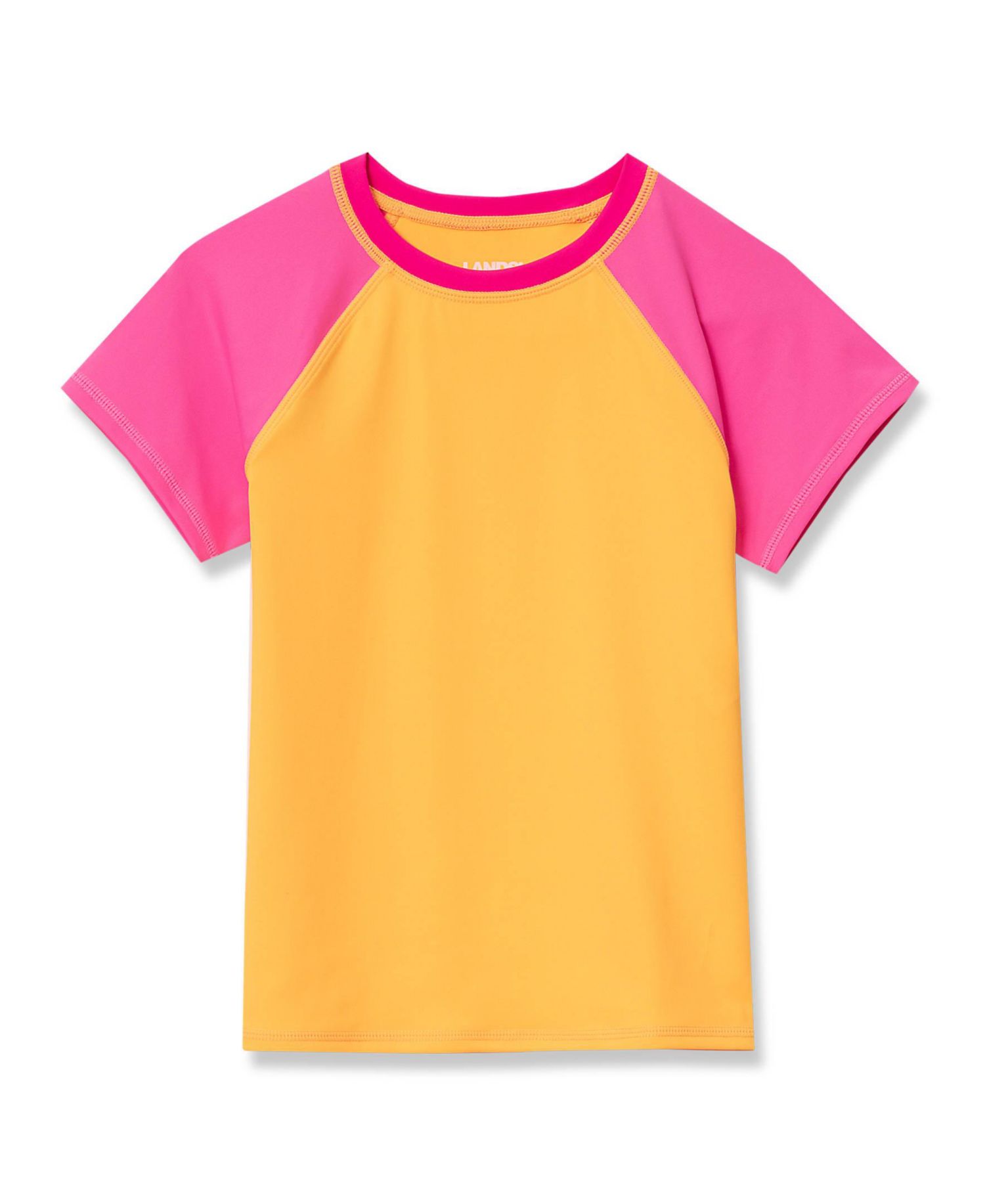 Girls Chlorine Resistant Short Sleeve Crew Neck Swim Rash Guard