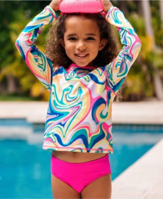 Big Girls Plus Chlorine Resistant Long Sleeve Rash Guard Bikini 3 Piece Swimsuit Set