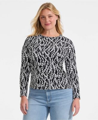 Plus Size Long Sleeve Crewneck Garden Tee - Sunshade UPF 50 Quick Dry