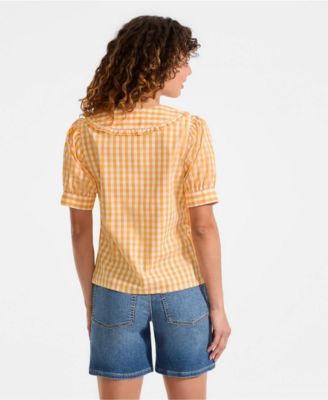 Women's Carefree Cotton Puff Sleeve Statement Collar Shirt