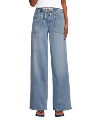 Women's Lightweight Denim High Rise Relaxed Straight Pull On Pocket Jeans