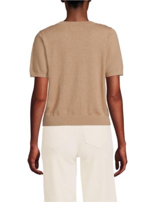 Women's Cotton Short Sleeve Crew Neck Cardigan Sweater