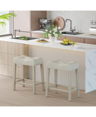 24'' Bar Stools Set of 2 w/ Footrest Rubber Wood Frame for Kitchen Island