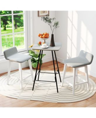 24'' Upholstered Barstools w/ Low Back Footrest and Wood Legs for Kitchen Island