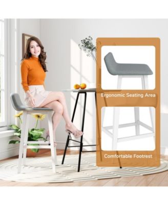 2PCS 29'' Upholstered Barstools w/ Low Back Footrest and Wood Legs for Kitchen