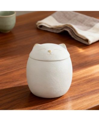 Ceramic Jar Embossed Cat Small Candy Dish Sugar Bowl Storage Canister Airtight Seal Lid