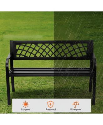  Metal Outdoor Patio Bench with Armrests and Backrest