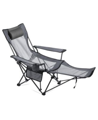 4-Position Reclining Portable Folding Camping Chair with Headrest