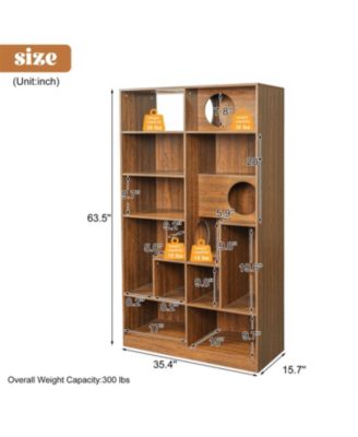 Zeus and Ruta Modern 2 In 1 Wood Cat Tree Bookshelf House With Storage Display Case And Litter Box Enclosure