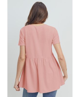 Maternity Swiss Dot V-Neck Empire Waist Short Sleeve Top