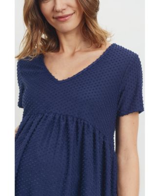 Maternity Swiss Dot V-Neck Empire Waist Short Sleeve Top