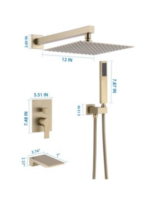 Brushed Luxury Shower System, Rain Shower Head and Handheld Combo, Wall Mounted with Valve