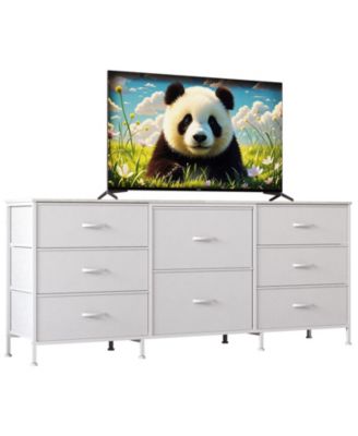 63" TV Stand Dresser with 8 Fabric Drawers for TVs up to 75", Storage Organizer with Wooden Top and Metal Frame