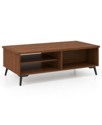 2 Tier Coffee Table Mid Century with Storage Compartments