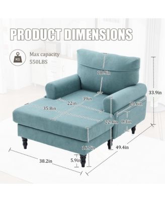 Extra Large Chenille Chaise Lounge, Modern Reclining Single Sofa with Wooden Legs and Side Pockets for Living Room, Bedroom