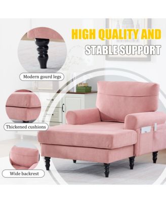 Large Chenille Leisure Recliner Chaise Lounge, Stylish Single Sofa Chair with Wooden Legs and Side Pockets for Living Room, Bedroom
