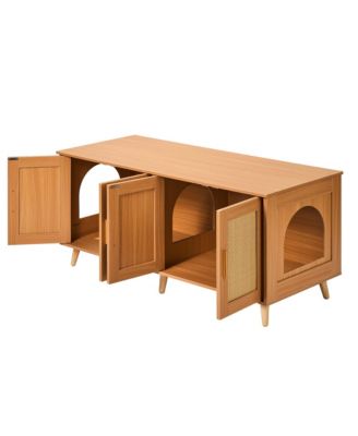 Wooden Cat Litter Box Enclosure Furniture Hidden for 2 Cats, Indoor Litter Box Cabinet