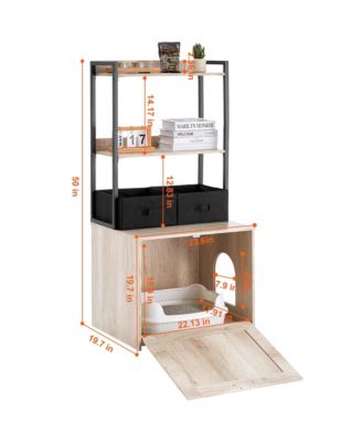 Cat Litter Box Enclosure Furniture Hidden with 2 Shelves and 2 Baskets, Indoor Litter Box Cabinet