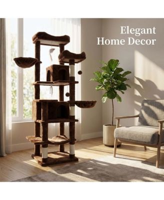 68" Cat Tree with Hammocks, Hanging Basket, Cat Cave and Scratching Posts, Plush Cat Tower for Indoor Cats