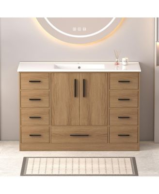Bathroom Vanity with Resin Sink, Soft Close Doors, 9 Storage Drawers and MDF Cabinet, Transitional Modern Design