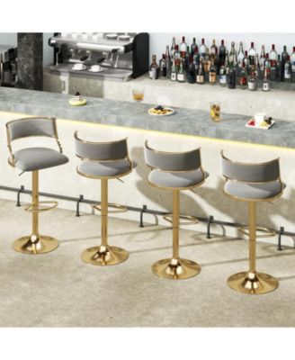 Swivel Bar Stool Set of 4 w/ Barrel Back and Footrest Metal Base for Home Bar