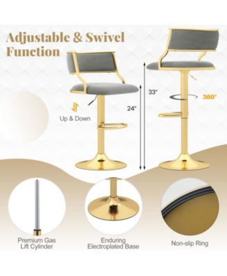 Swivel Bar Stool Set of 2 w/ Barrel Back and Footrest Metal Base for Home Bar