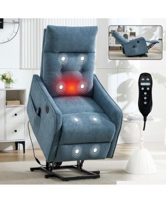 Chenille Power Lift Recliner Chair for Elderly with Massage, Heat & USB, Single Motor Electric Recliner for Seniors