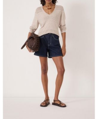 Women's Pointelle Cotton V-Neck Sweater