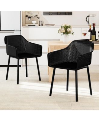 4 PCS Modern Plastic Dining Chairs Kitchen Armchairs w/ Breathable Mesh Backrest